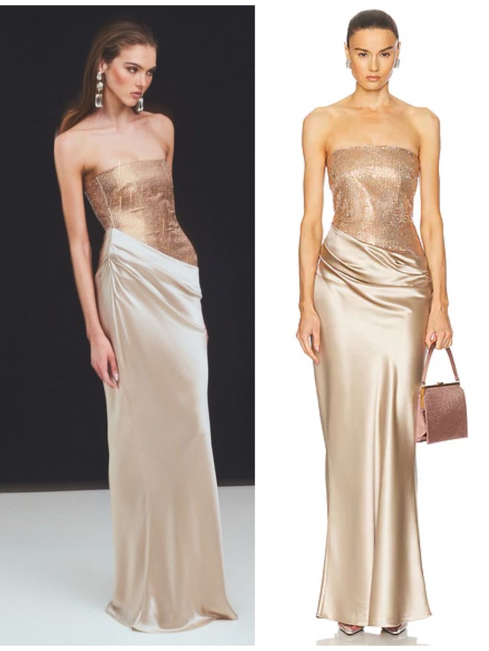 NWT Retrofete Alexandra Long Maxi Strapless Embellished Dress Gown in Latte XS